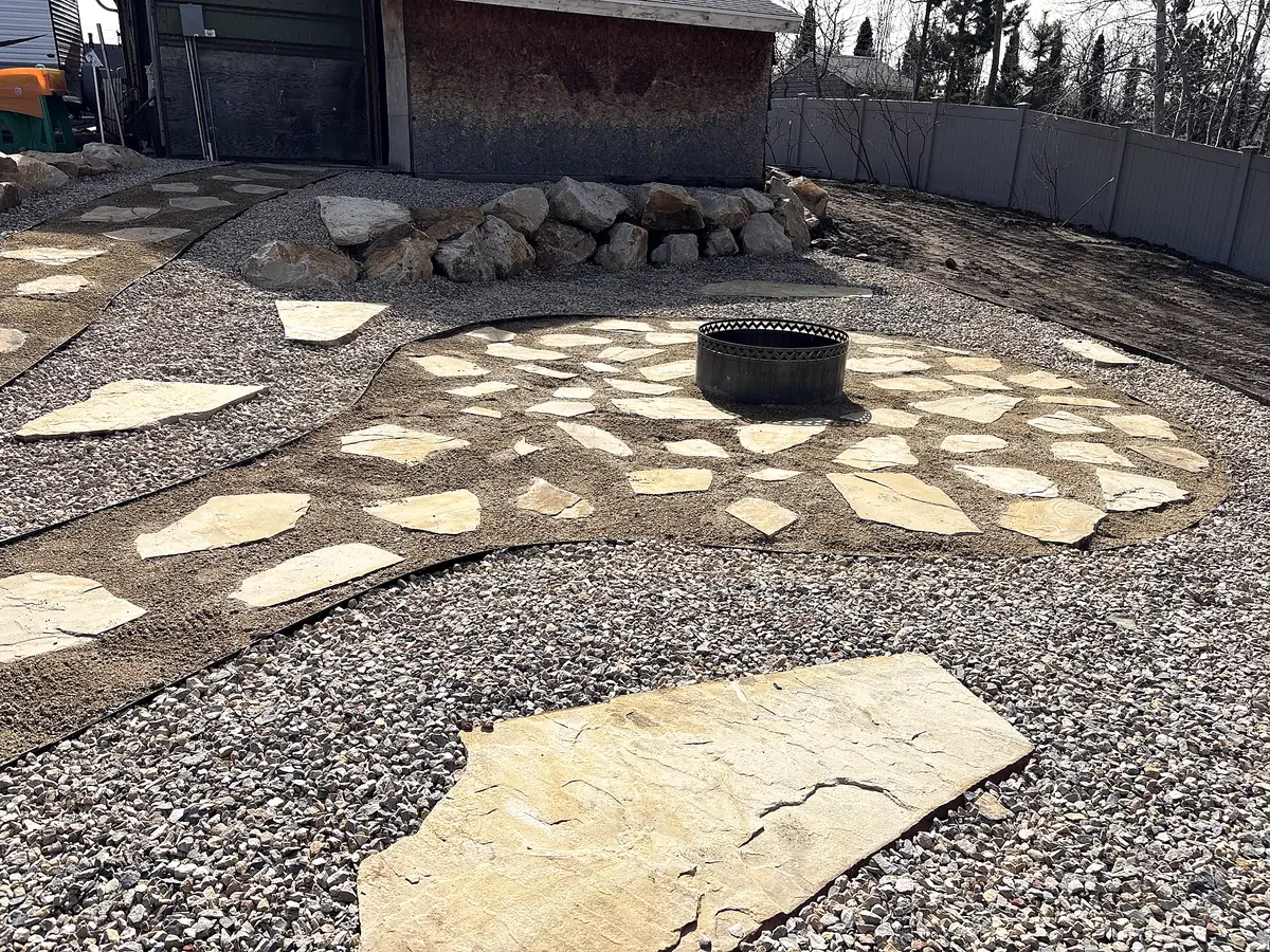 Flagstone fire pit circle and path
