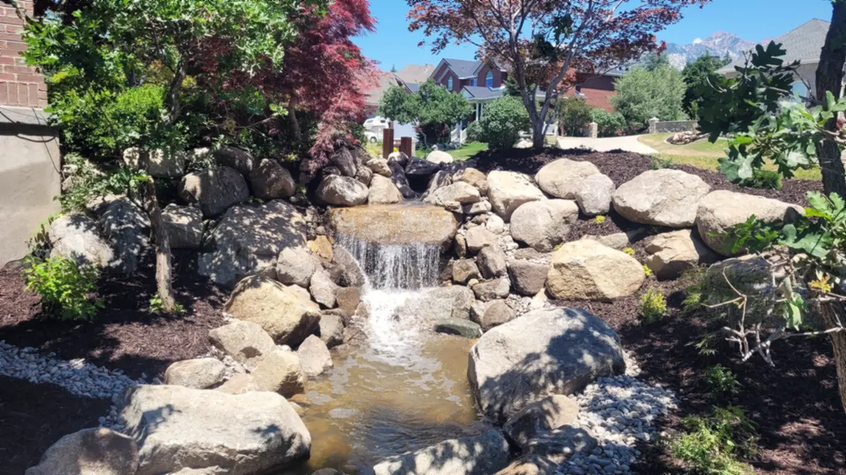 Waterfall under a Japanese maple