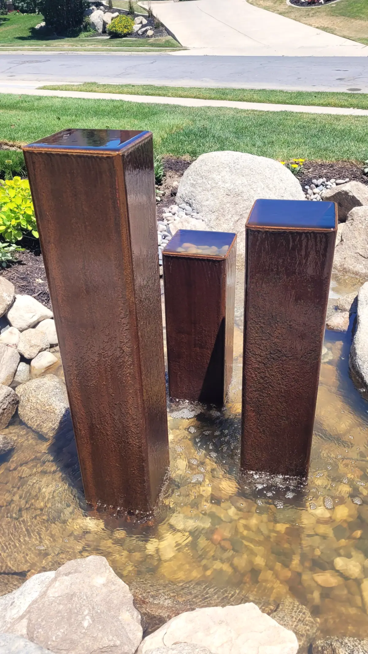 Steel water columns, close up