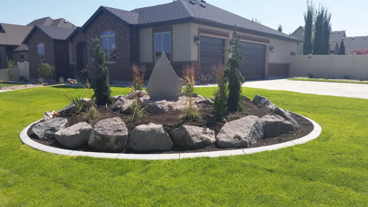 Boulder island in the front lawn