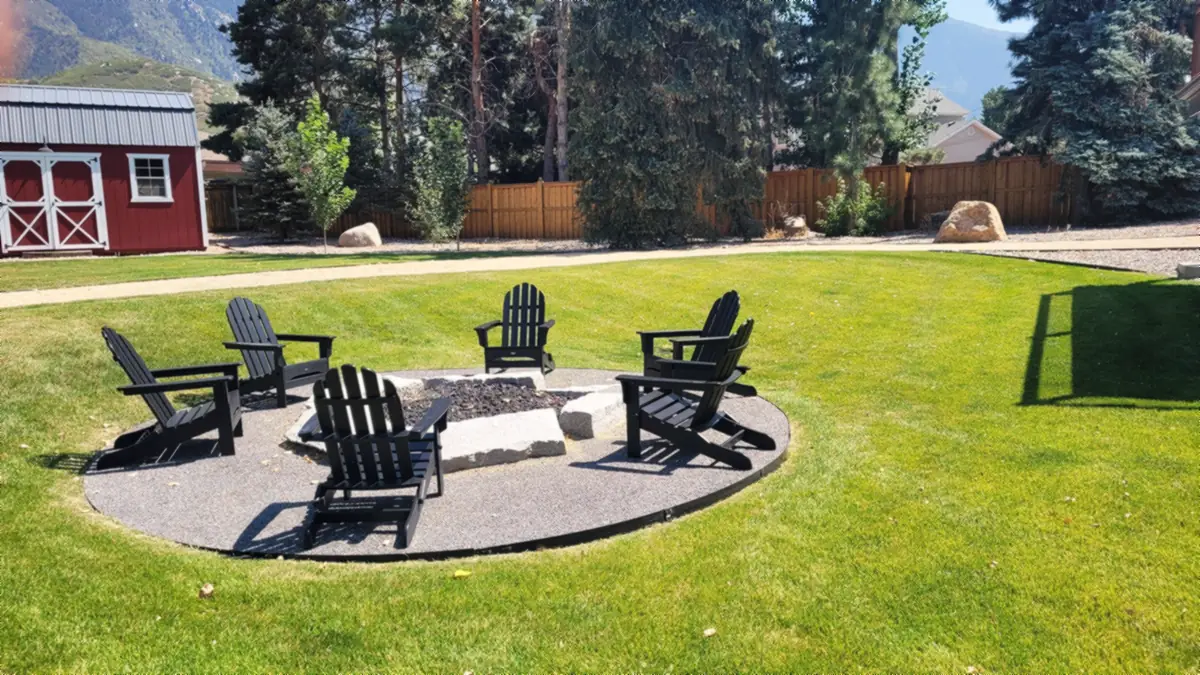 Fire pit circle in the lawn