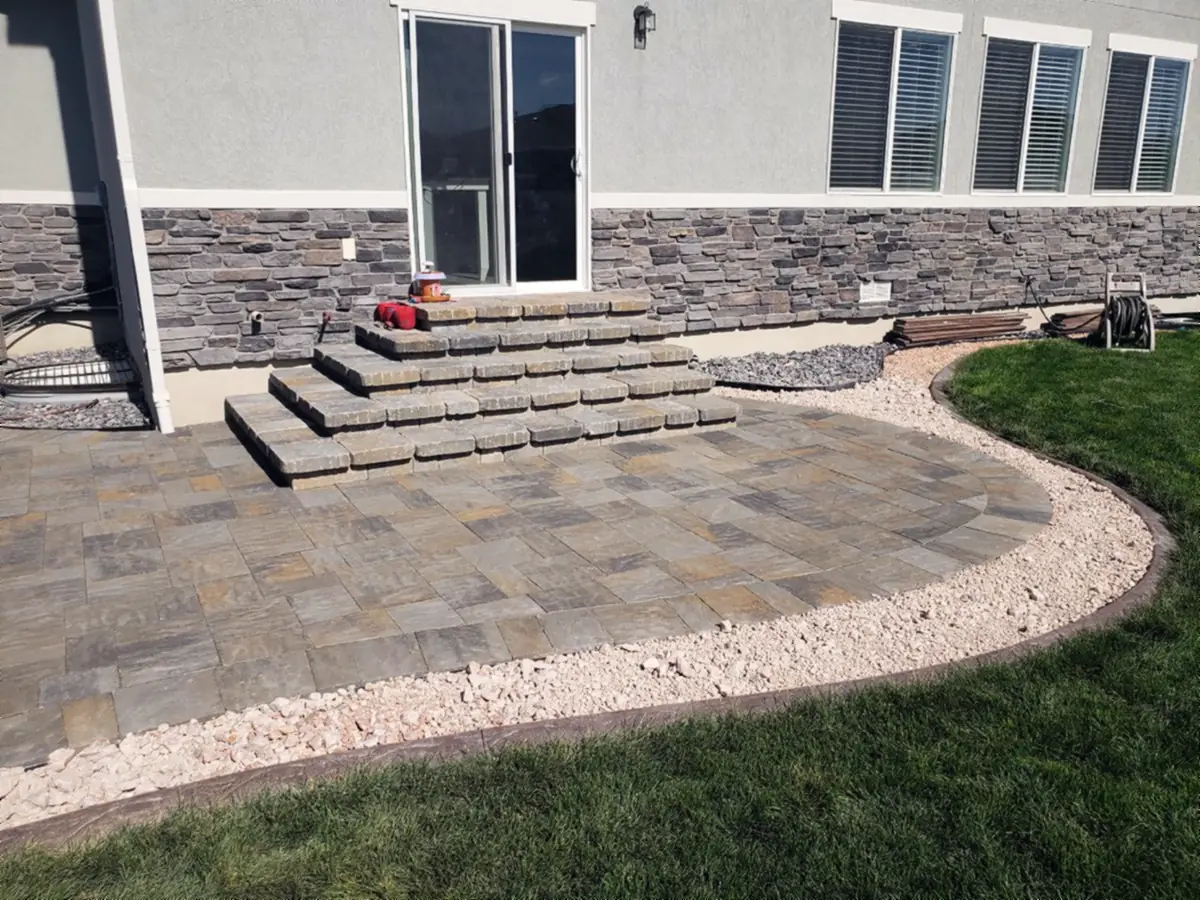 Paver patio with block steps
