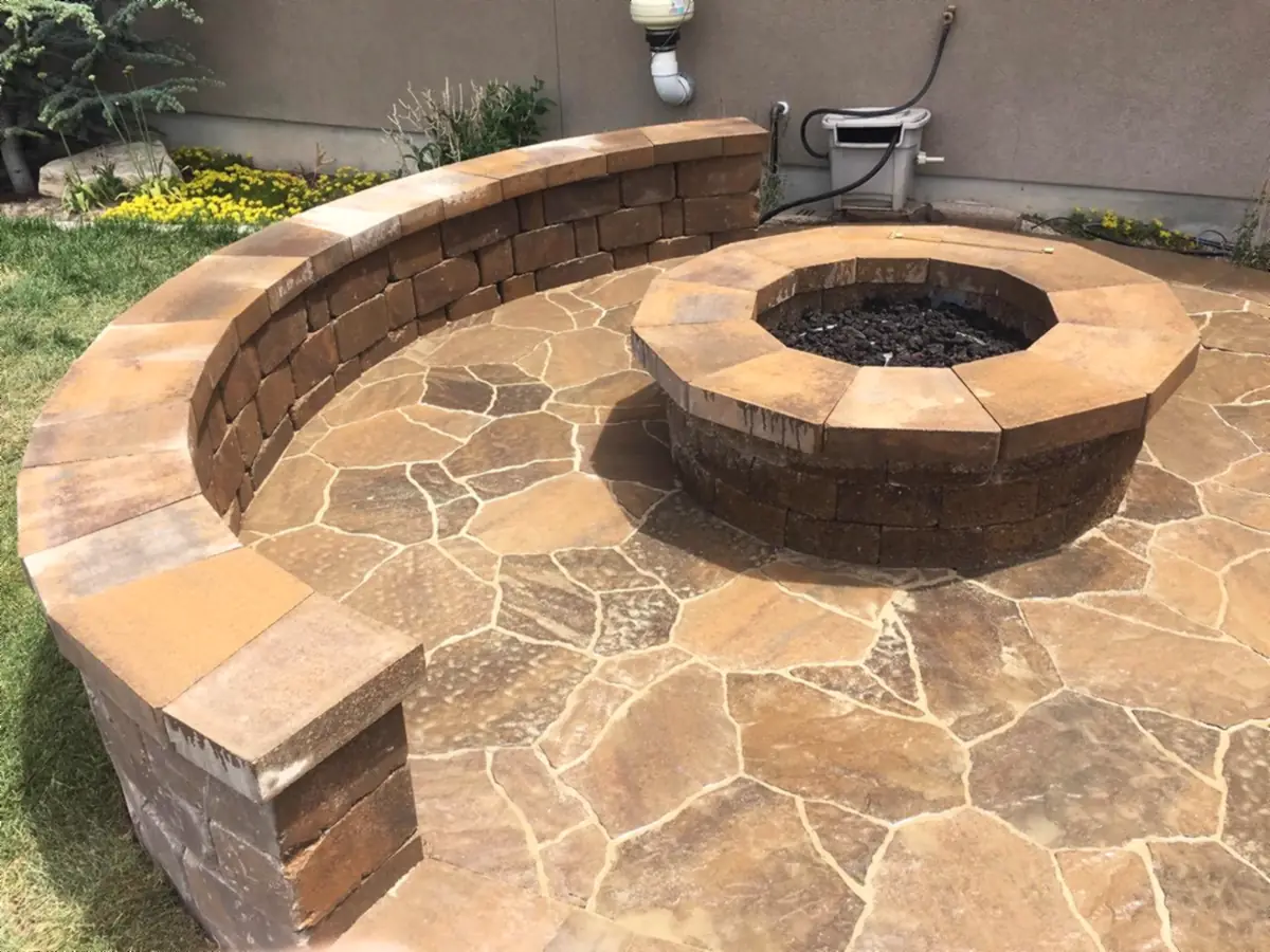 Flagstone patio, seat wall and fire pit